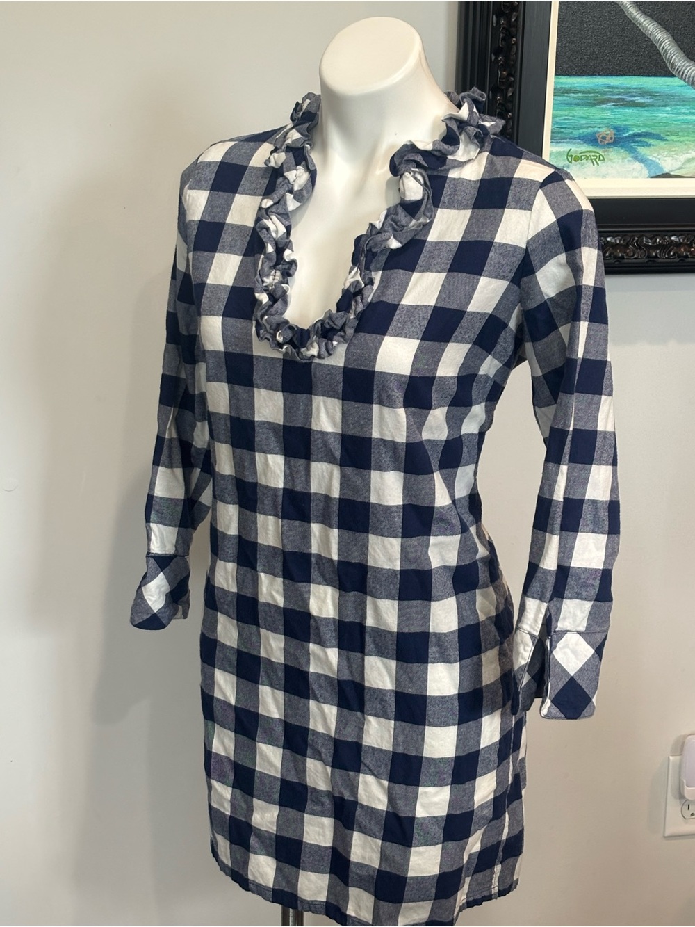 Vineyard Vines Navy and White Gingham Mini Dress - 100% Cotton  20” PTP!